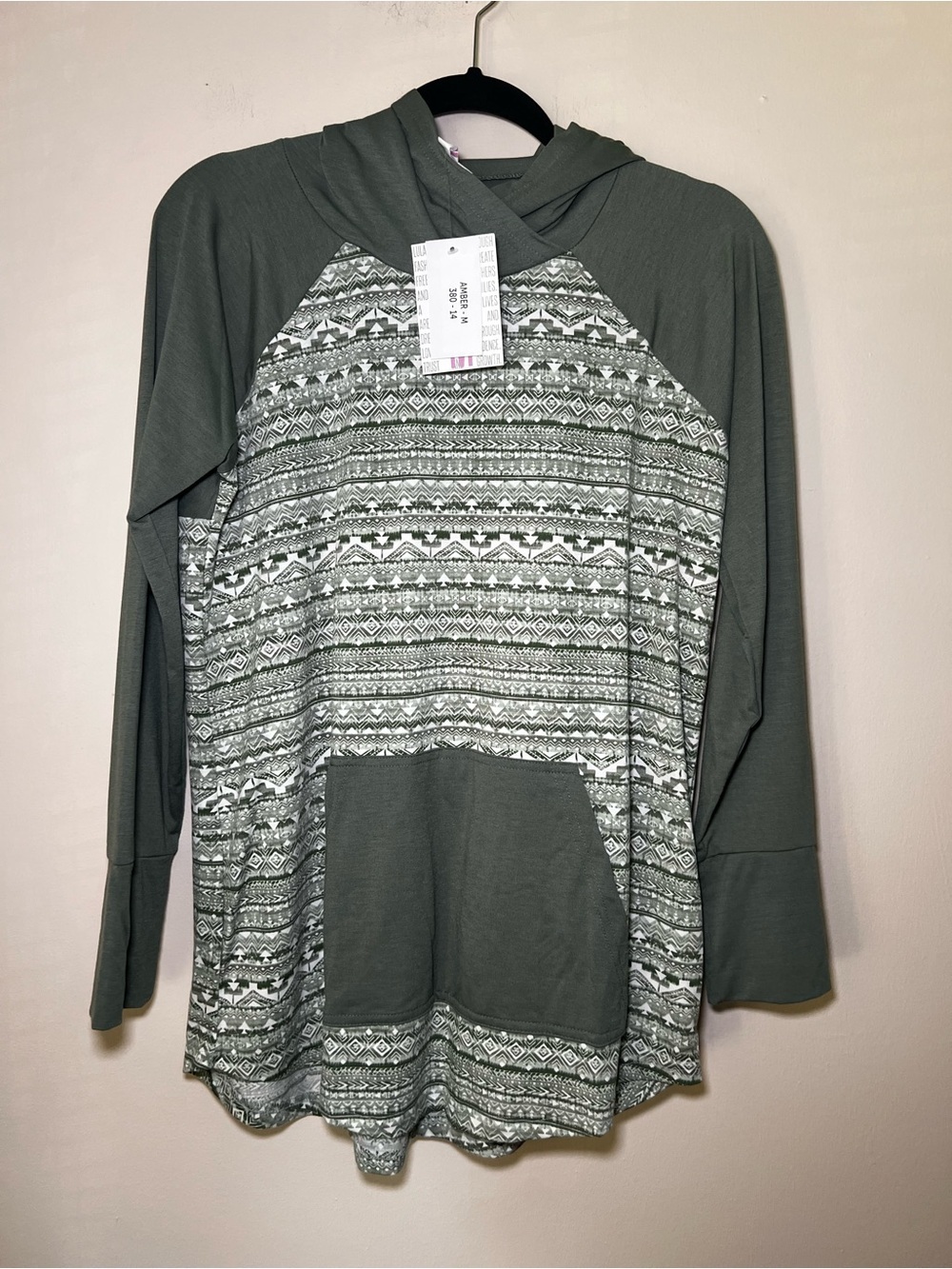 LuLaRoe Amber Olive Green Patterned Hoodie